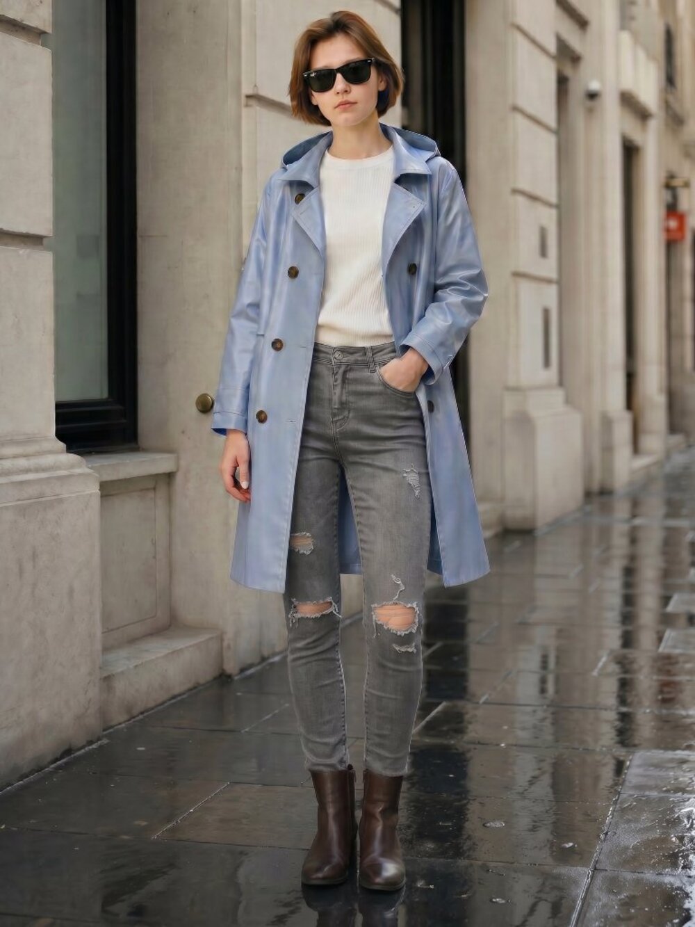 ✨ Chrisuno Waterproof Double-Breasted Trench Coat – Size M – Blue ✨